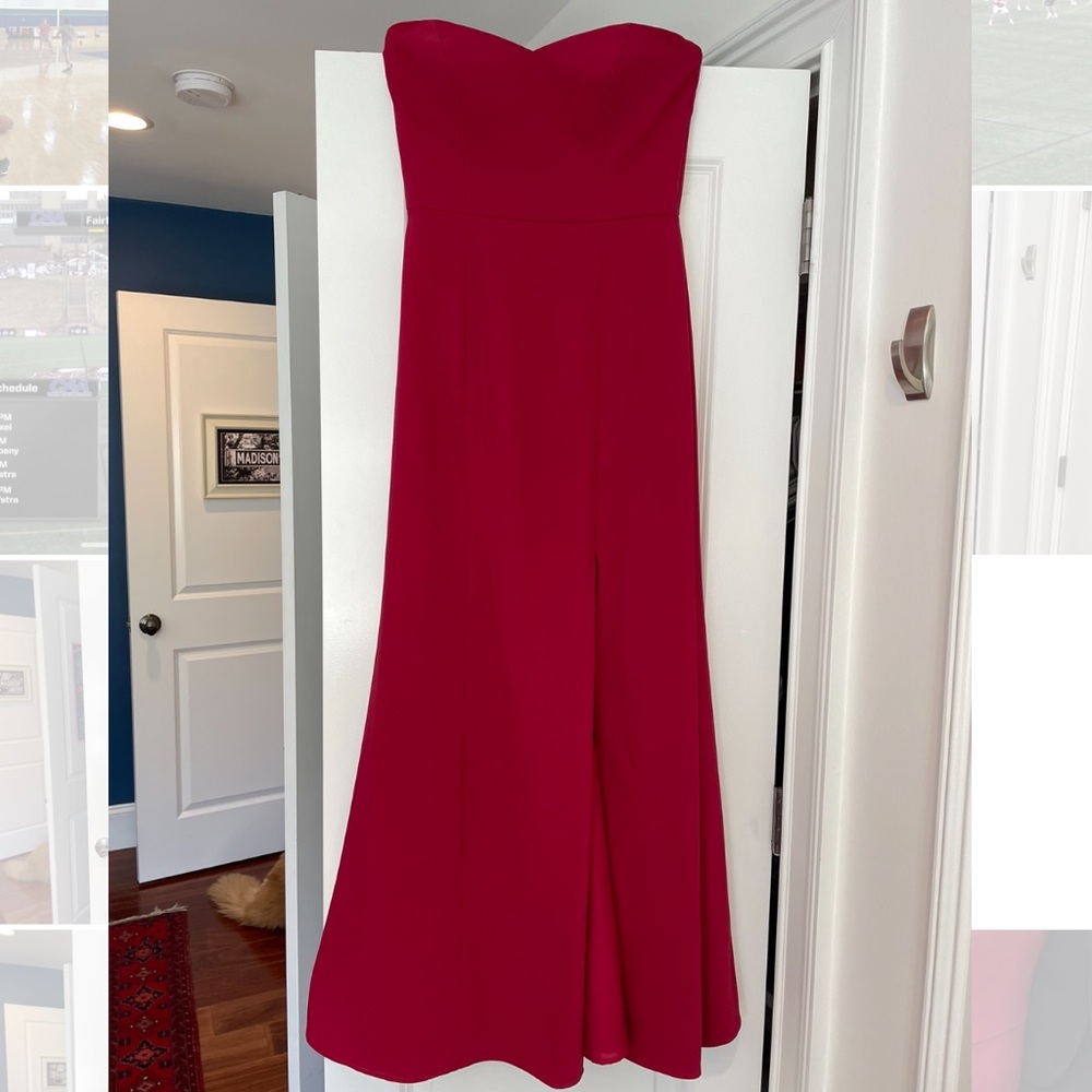 Strapless Crepe Trumpet Gown w/ Front Slit